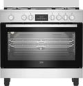 Beko Gasherd 90 cm, BPRO 500 Serie, 111 l Multifunktionsofen, 5-Flammen-Kochfeld, Edelstahl/Schwarz, Energieklasse A+
