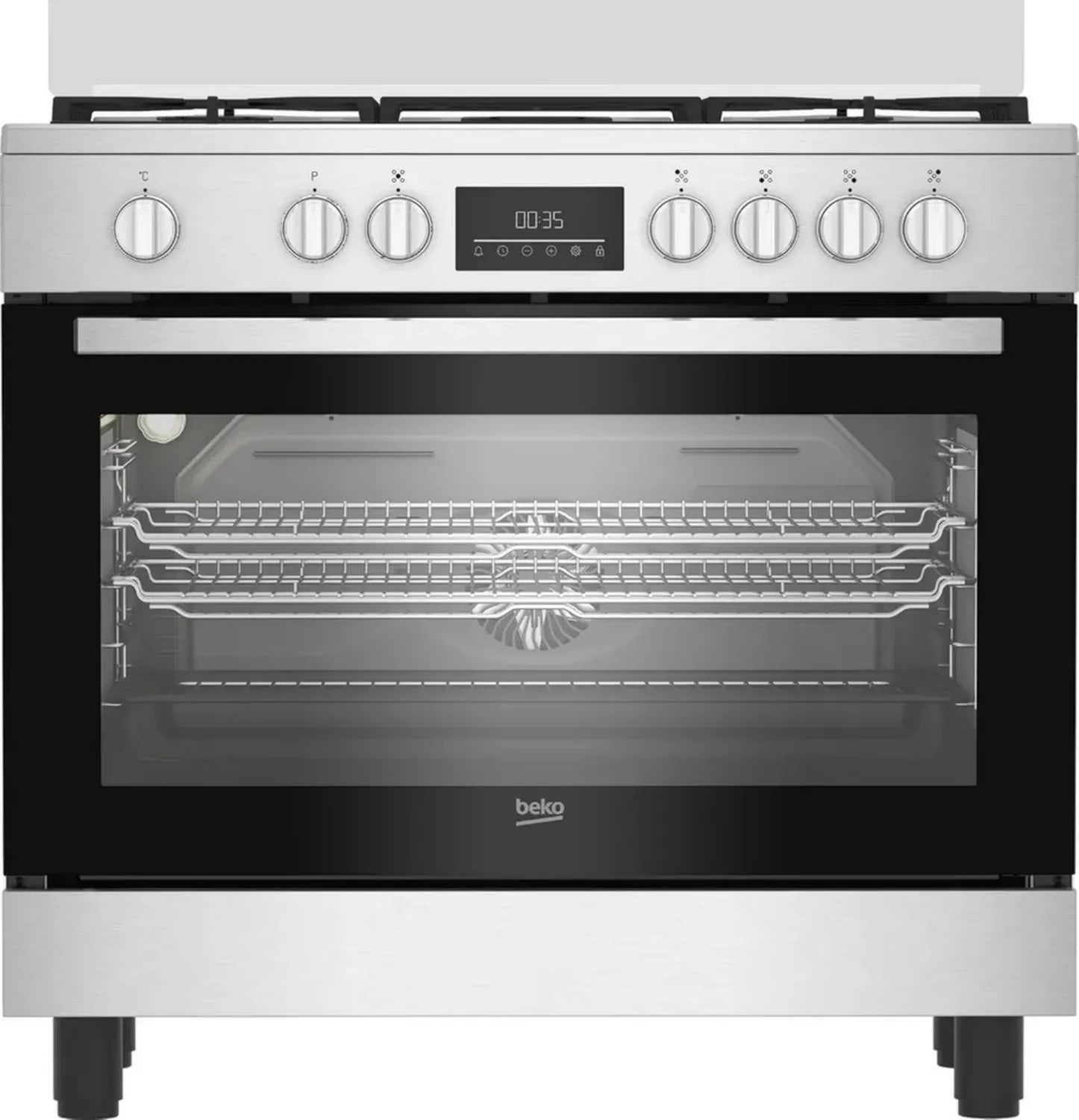 Beko Gasherd 90 cm, BPRO 500 Serie, 111 l Multifunktionsofen, 5-Flammen-Kochfeld, Edelstahl/Schwarz, Energieklasse A+