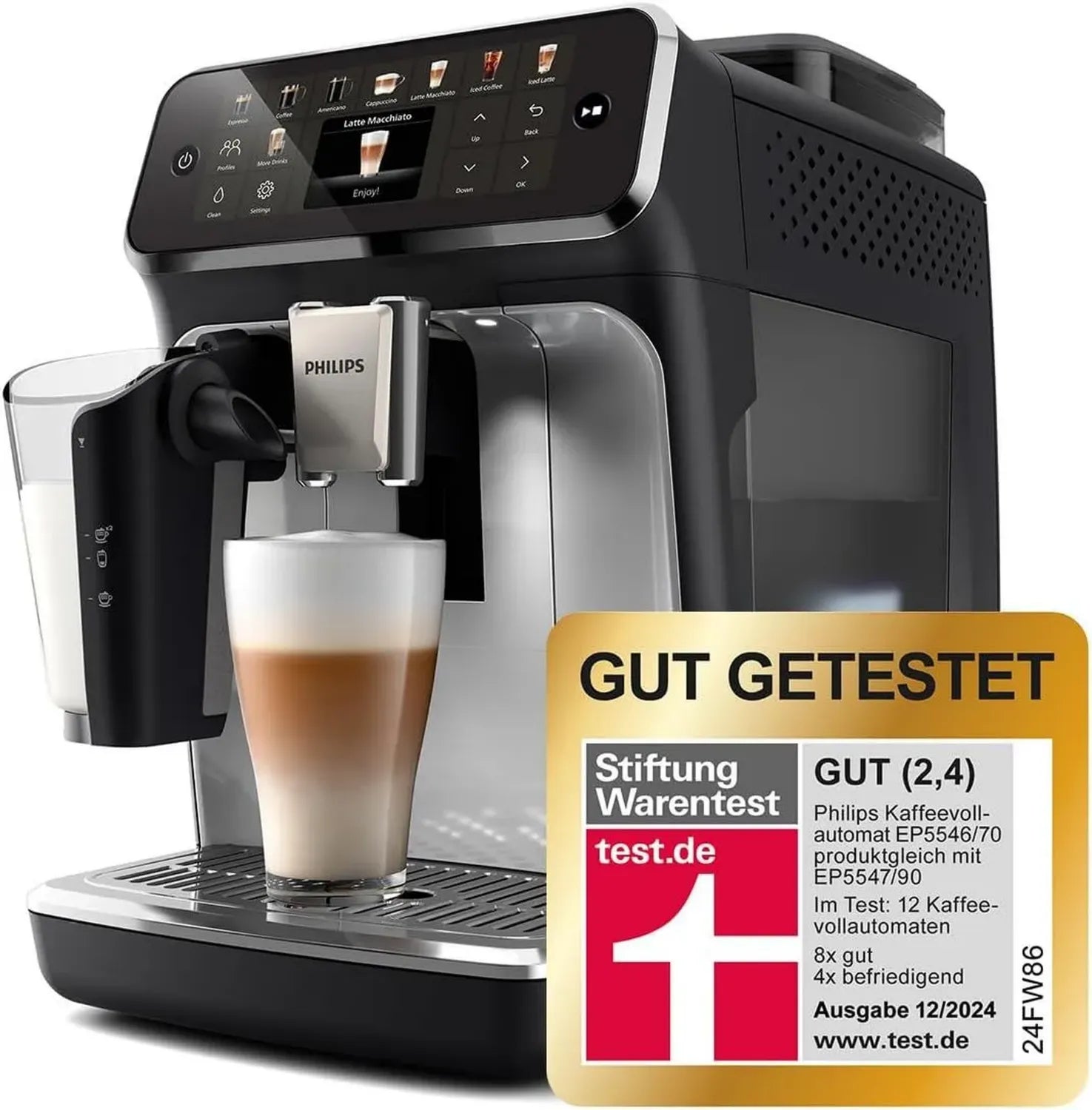 Philips 5500 Kaffeevollautomat mit LatteGo, 20 Kaffeevarianten, SilentBrew Technologie, QuickStart, Schwarz/Silber