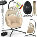tillvex® Rattan-Hängesessel mit stabilem Gestell und wetterfester Abdeckung, belastbar bis 150 kg, ideal für Garten, Balkon und Terrasse (Beige)