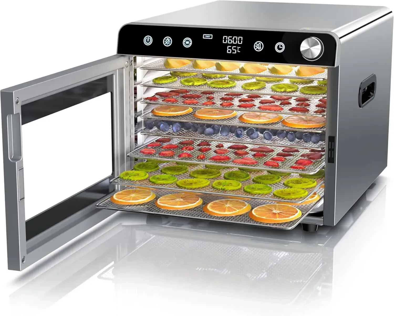 Arendo Edelstahl Dörrautomat - 700 W, 8 Gitter, 30-85°C - Hochwertiger Dehydrator für Obst, Fleisch und Pilze