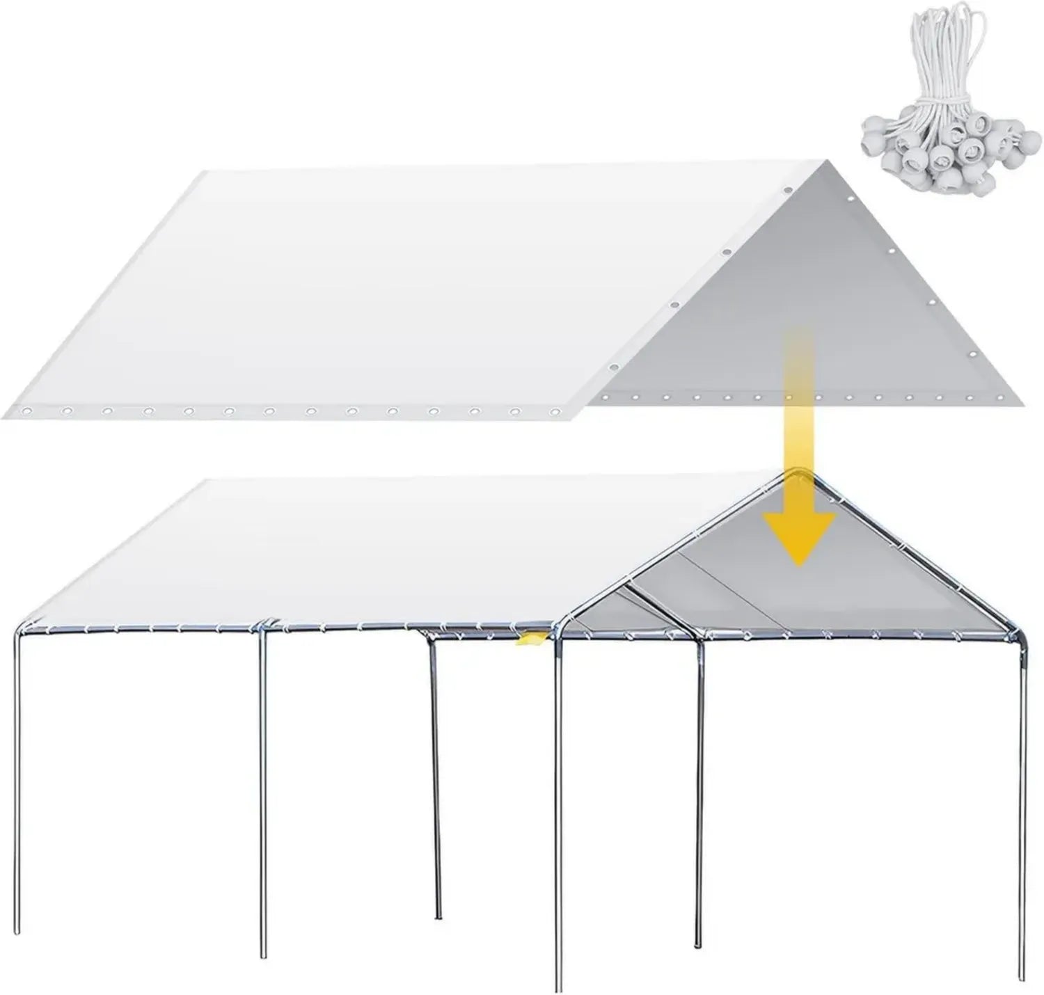 Carport Überdachung 3 x 6,1 m Wasserdichtes Autodach Zelt mit Kugelspannern