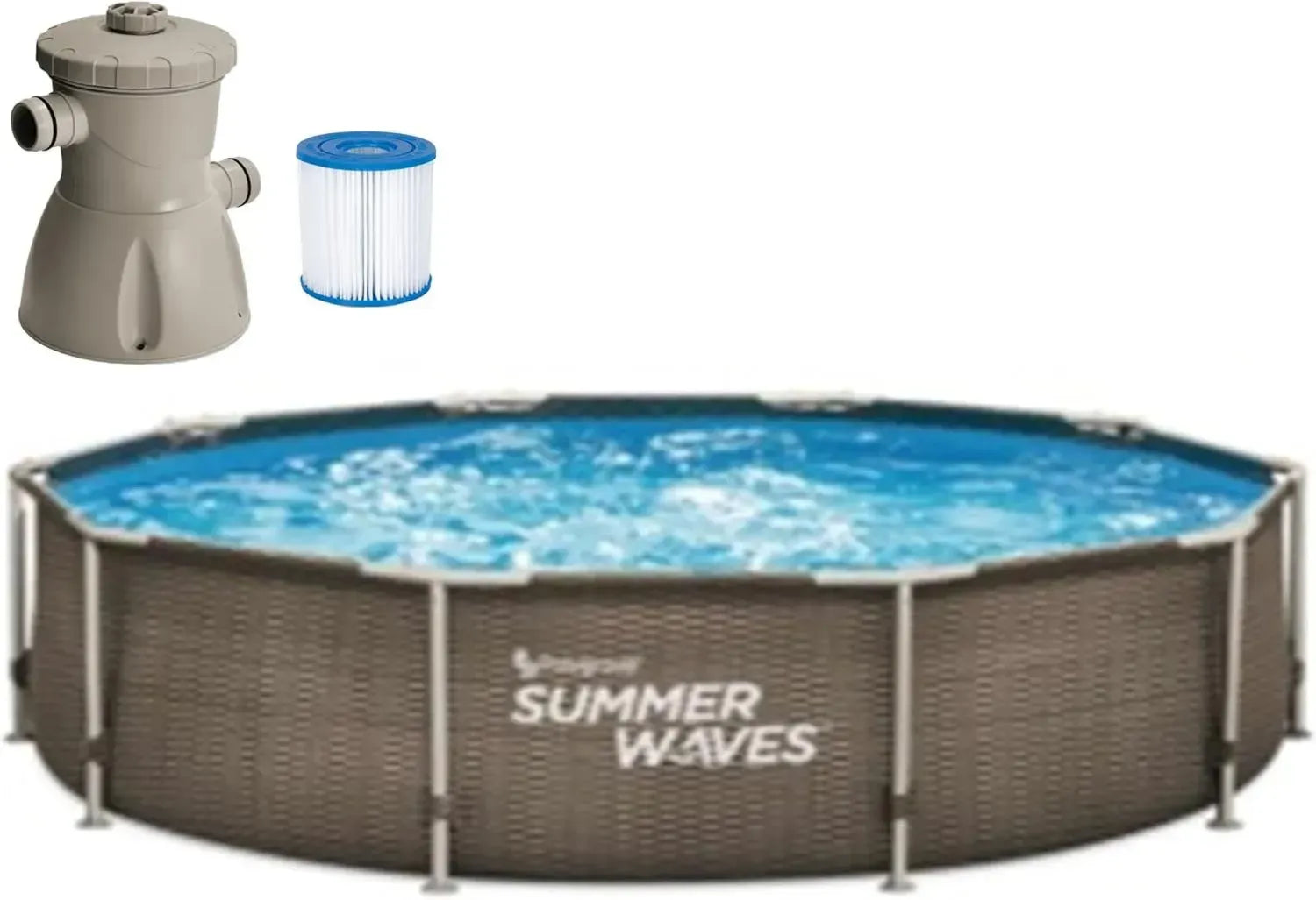 Sommer Waves Rahmenpool mit Dunkelrattan 305x76 cm inklusive Filterpumpe