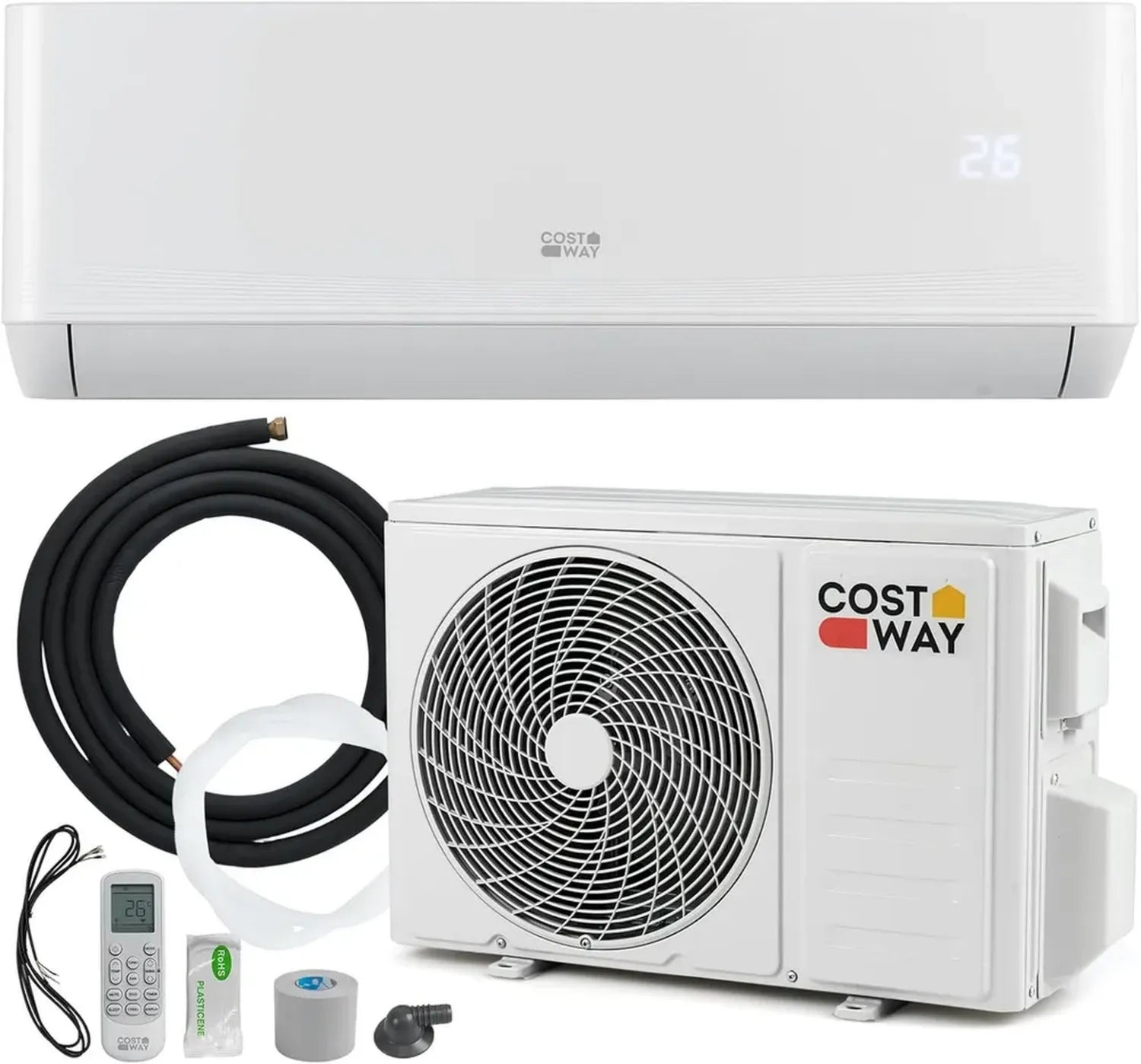 COSTWAY 12000BTU Klimaanlage Split mit Heizen, 3,4kW Wandgerät, R32 Kühlmittel, Selbstreinigung, geräuscharm für Räume bis 70m³