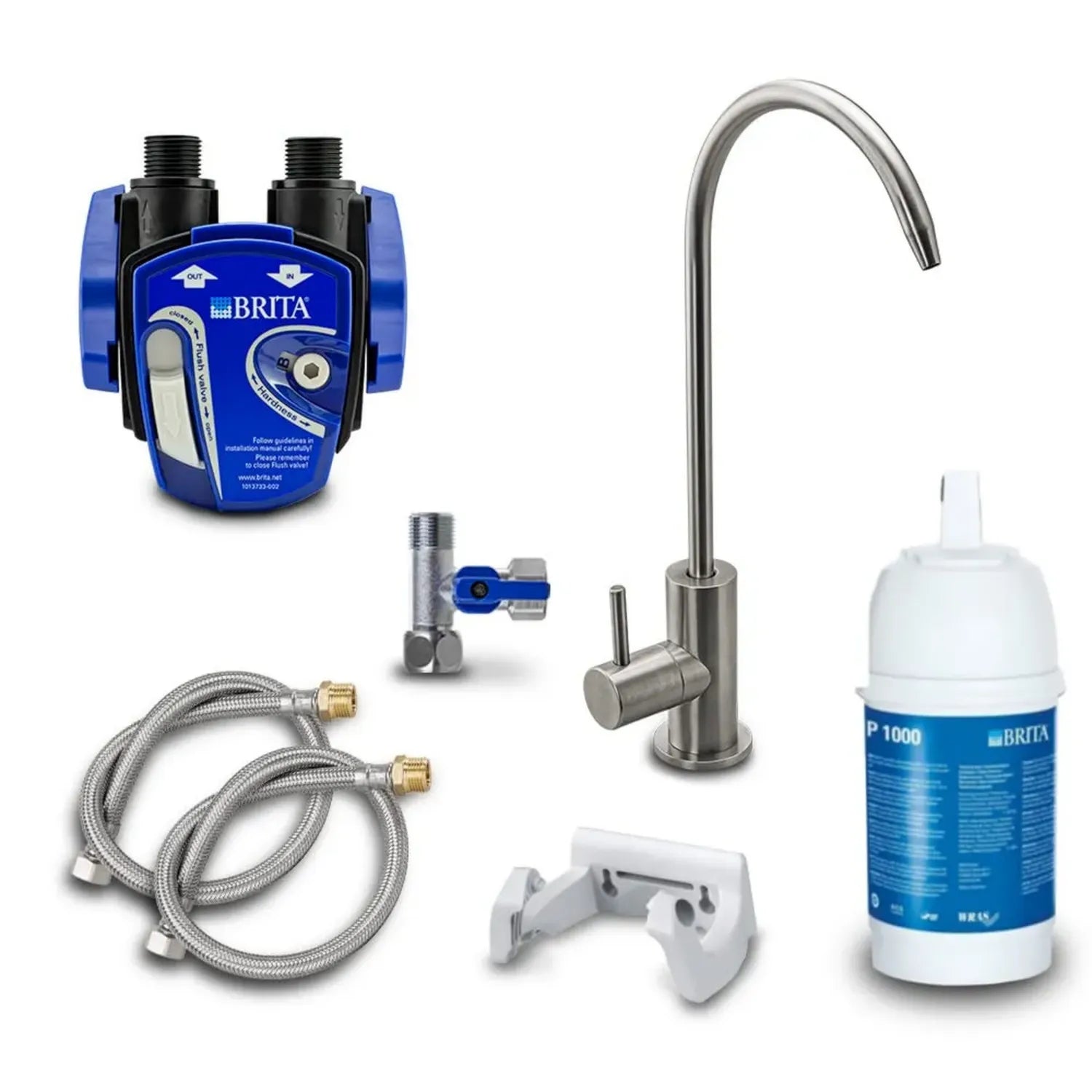 AORA Untertisch-Wasserfiltersystem mit Einhebelarmatur, kompatibel mit BRITA P1000, Kalkreduktion, Geschmacksverbesserung, Edelstahl gebürstet