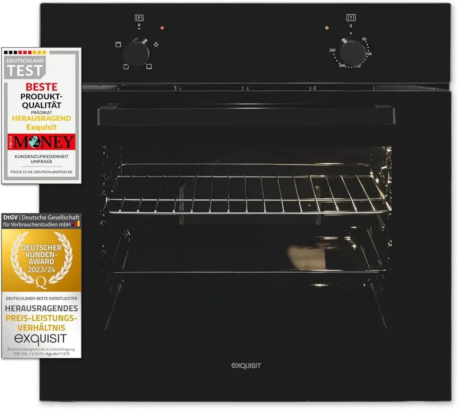 Moderner Einbaubackofen 60 cm, Energieklasse A, 59 l, Schwarz