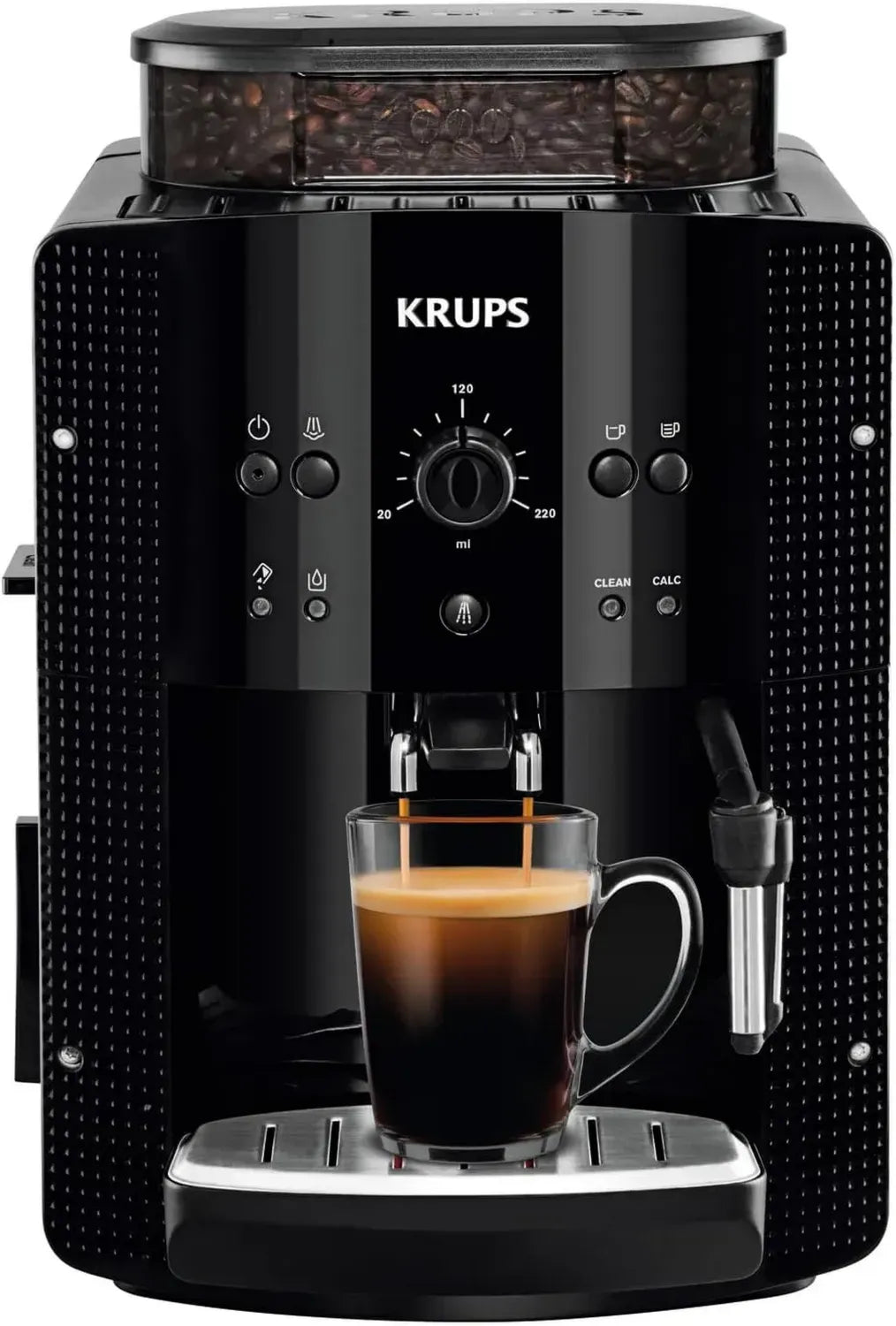 KRUPS Arabica Kaffeevollautomat mit Kompaktdesign und Milchschaumfunktion, Schwarz