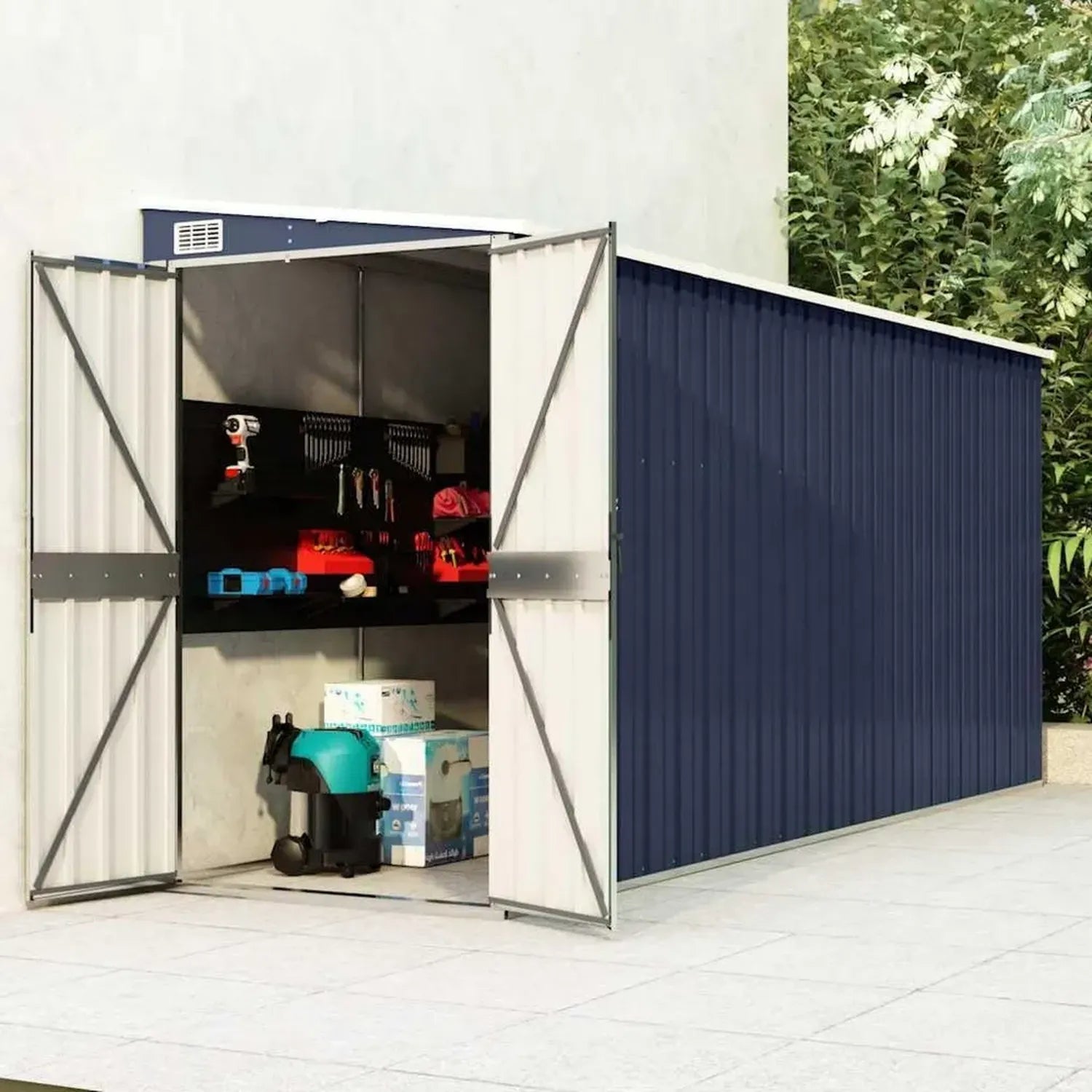 Metallgerätehaus zur Wandmontage für Garten, Outdoor-Schrank, Anthrazit, 118 x 382 x 178 cm