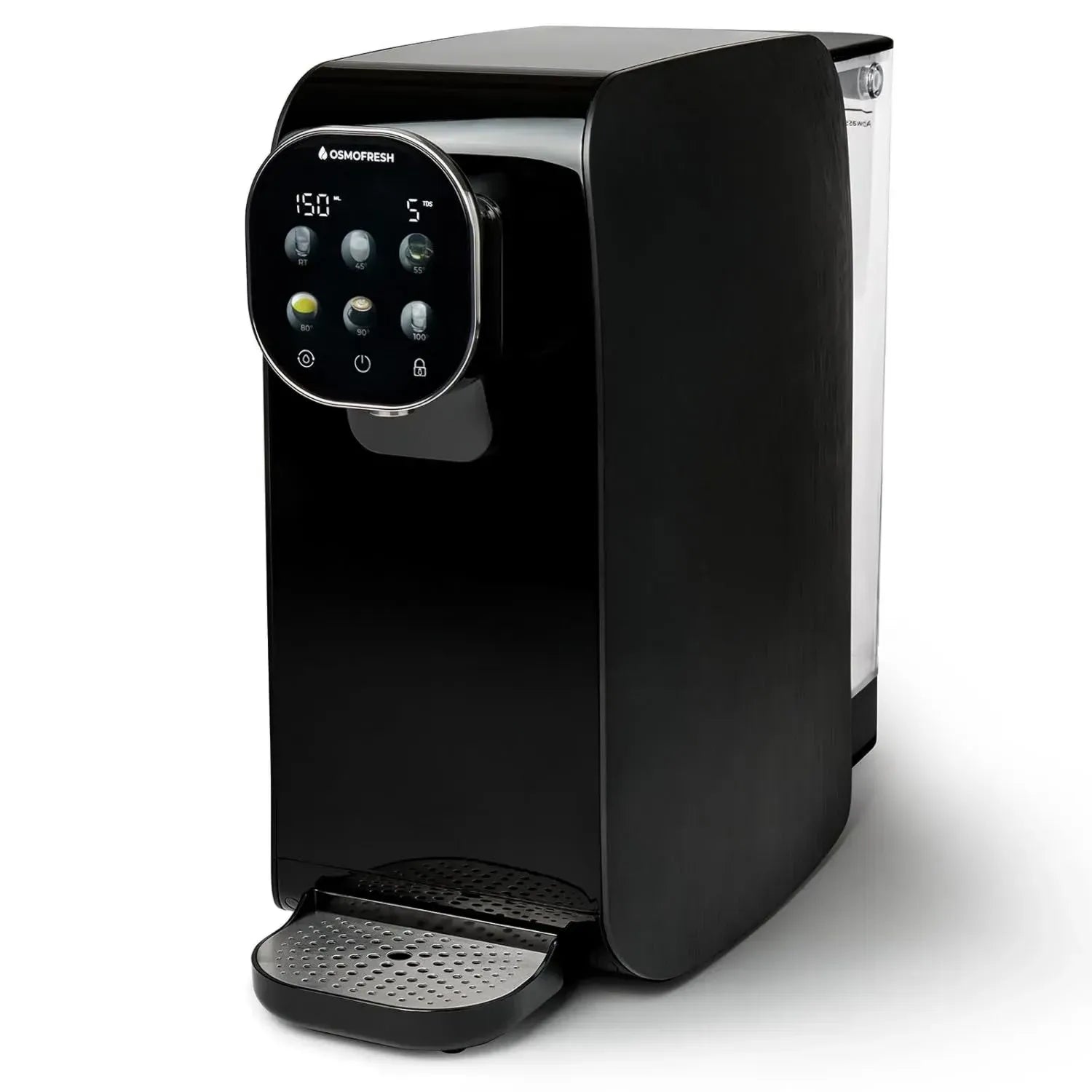 OsmoFresh Quella Pro Black: Umkehrosmose-Tischsystem mit Heißwasserspender, 6 Temperaturstufen, 7-stufige Filtration, ideal für Küche, Büro und Wohnmobil