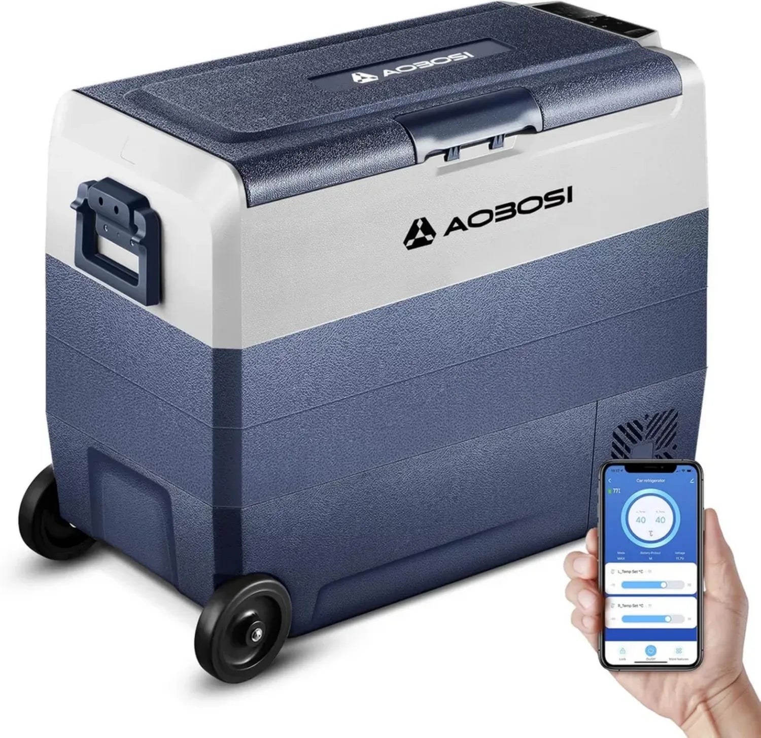 AAOBOSI Kompressor Kühlschrank 60L mit App-Steuerung, Dual-Zone Camping-Kühlbox, -20°C bis 20°C, ideal für Auto, LKW, Boot und Wohnmobil
