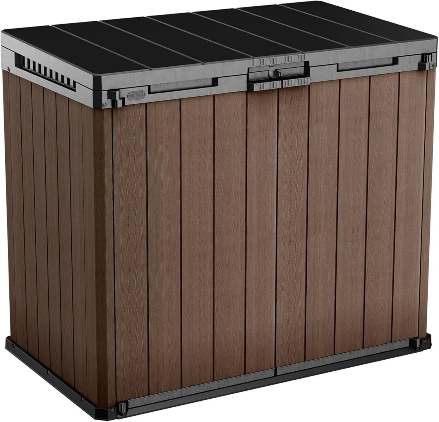 KETER Garten-Mülltonnenbox Darwin 1150L, wetterfest, abschließbar, Holzoptik, für 2x 240L Tonnen, braun