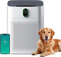 Hocheffizienter HEPA Luftreiniger für Allergiker und Raucherzimmer, CADR 300 m³/h, Leiser Betrieb 24 dB, Automatikmodus mit Luftqualitätsanzeige, Geeignet für 100 m², Mattweiß