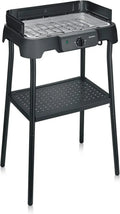 Severin Elektrogrill mit Standfuß, regelbare Temperatur 35-200°C, schnelles Aufheizen, 38x22 cm, Tischgrill mit Fettauffangschale, Edelstahlrost, ideal für Balkon, 2000 W, schwarz, Modell PG 8594