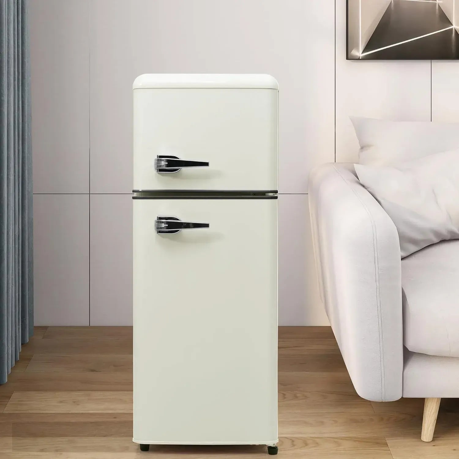Merax Doppeltür-Kühlschrank 92L mit Gefrierfach, Energiesparend, LED-Beleuchtung, Verstellbare Glasablagen, Leise 45 dB, Kompakt für Haushalt und Büro