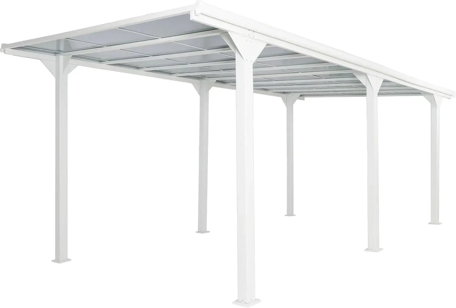 Robustes Alu-Carport mit Polycarbonat-Dach, 249x604x613 cm, inklusive Regenrinne, Weiß