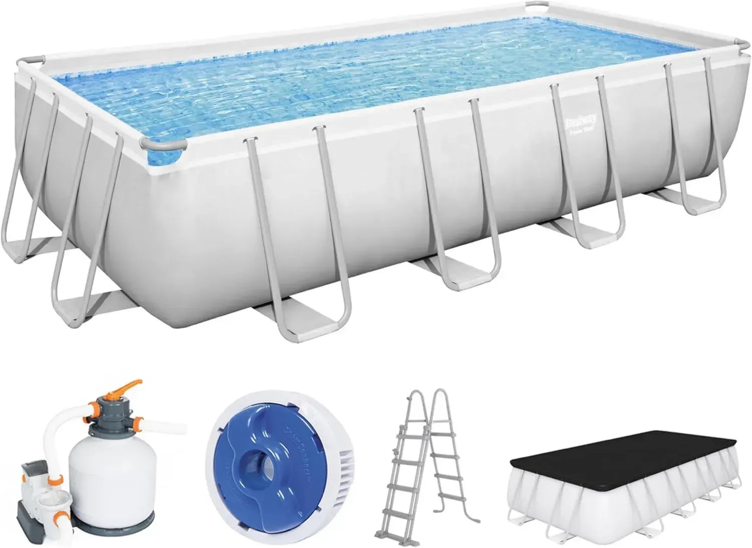 Bestway Power Steel Rechteckiger Frame Pool-Set mit Sandfilterpumpe, 549 x 274 x 122 cm, Hellgrau